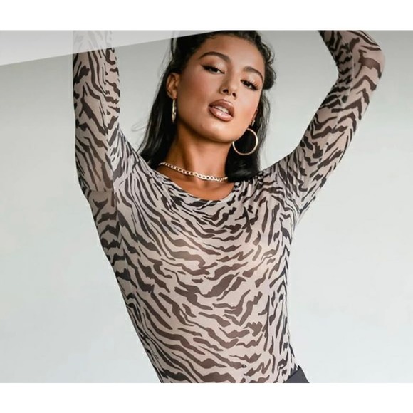 Princess Polly Sheer Zebra Print‎ Bodysuit Size 4 - Picture 1 of 4